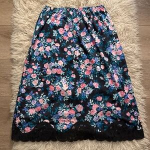 Vintage Floral Black Slip Skirt